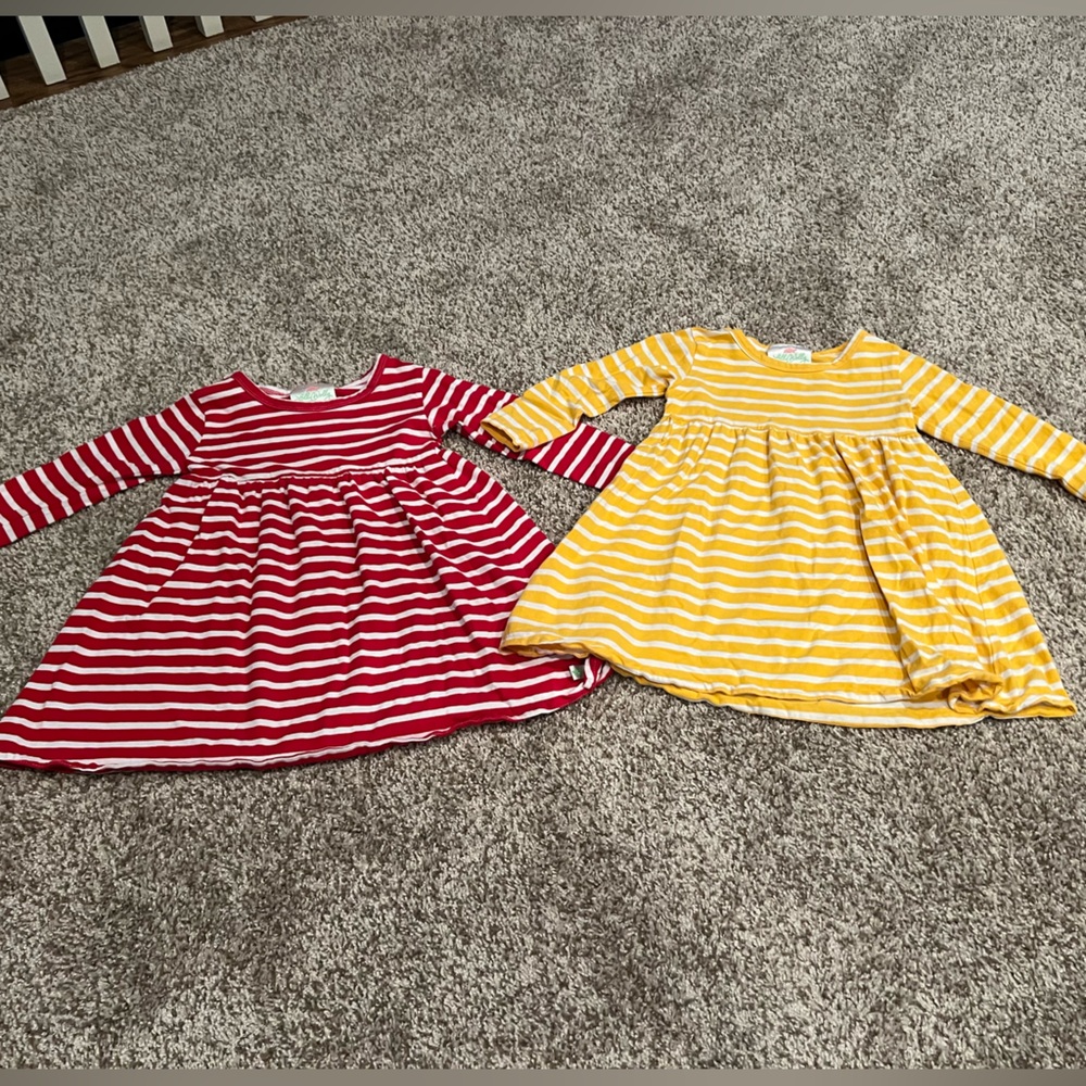 Lolly Wolly Doodle Striped Red and Yellow Kids Dresses, 18/24 Months
